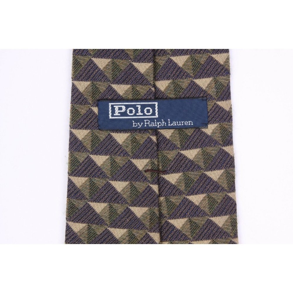POLO Ralph Lauren Gray Tone Diamond Triangle Geometric Mens Silk Wool Neck Tie - Picture 4 of 4